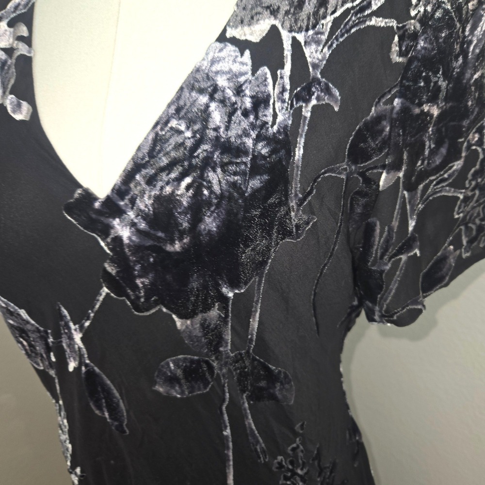 Spencer Jeremy Dark Velvet Burnout Dress romantic Silk Floral Whimsy Evening 12
